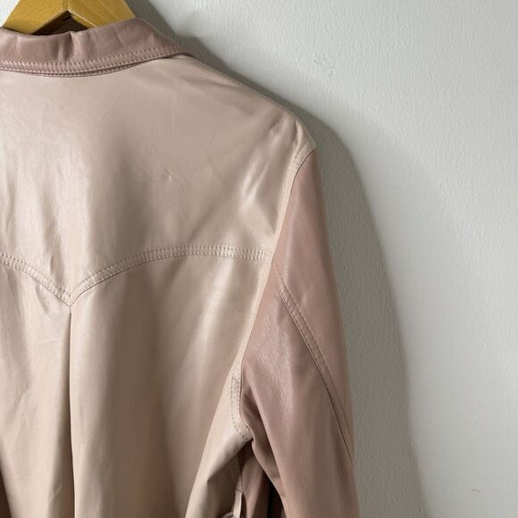Nanushka Eddy Two-Tone Vegan Leather Shirt Shacket Jacket in Blush Belt Sz M - Picture 11 of 11